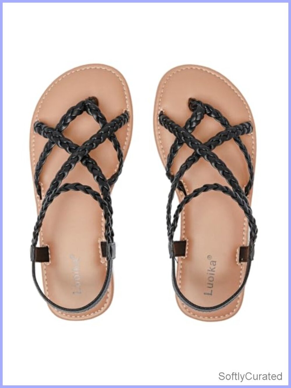 Wide Width Braided Strappy Flat Sandals Comfortable Slip On